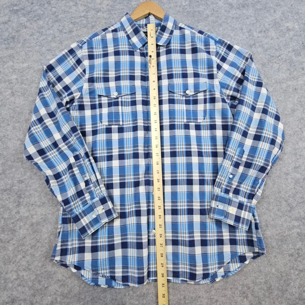 Banana Republic Mens Button Up Shirt Size L Blue Plaid Long Sleeve Cotton Casual